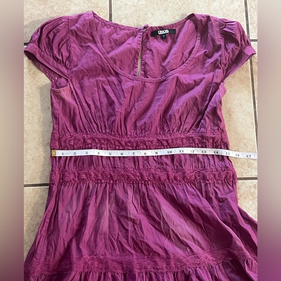 ASOS Smocked Waist Aubergine mauve cotton Bohemian Hippie Women’s dress size 4 - Picture 5 of 9